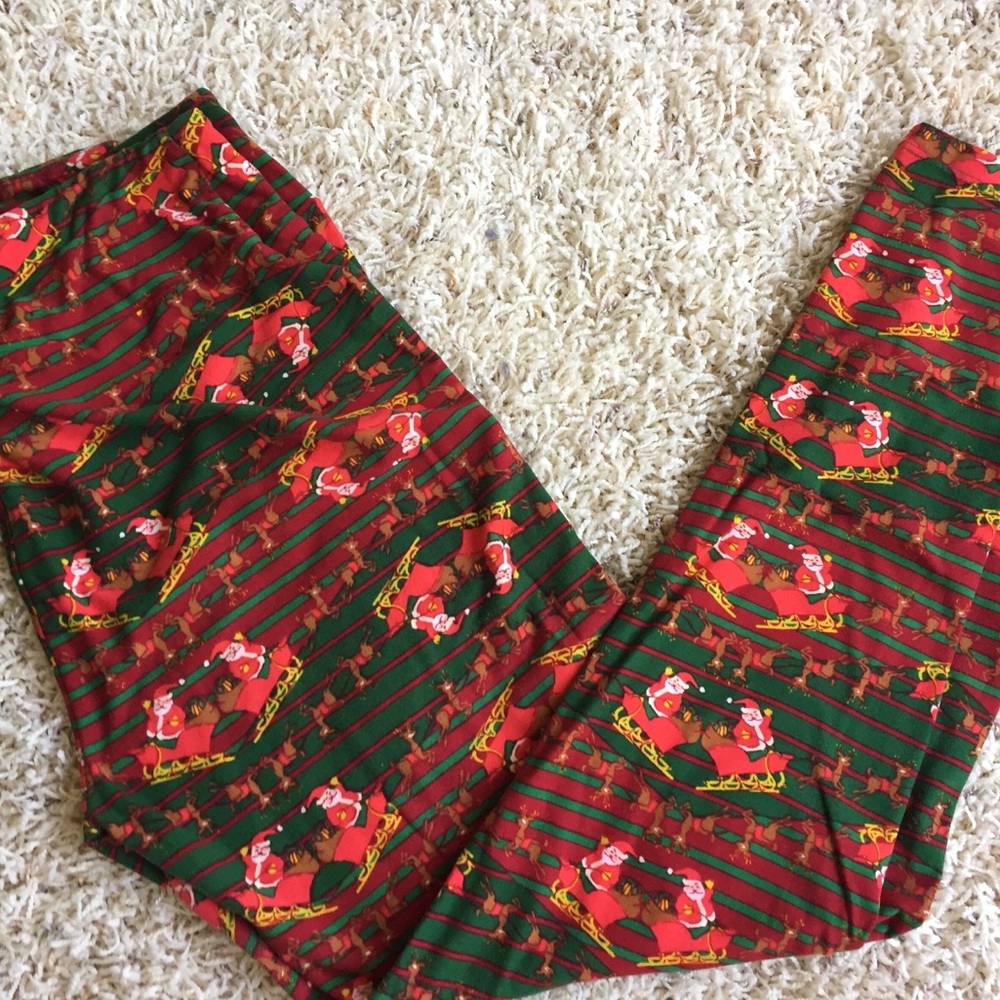 LuLaRoe Santa Reindeer Red Green Holiday Leggings